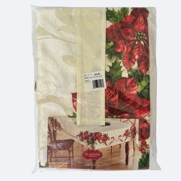 St. Nicholas Square Christmas Traditions Tablecloth 60"X 84" Oblong Poinsettia H - Picture 2 of 8